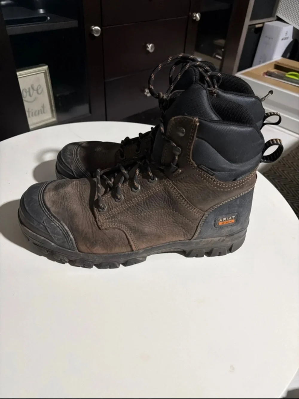 Ariat Men's Brown Leather Work Boots with Black Toe Caps